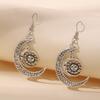 Bohemia Retro Sliver Color Hollowed-out Pattern Crescent Moon Stars Sun Flower Pendant Dangle Earrings for Women Jewelry Gifts