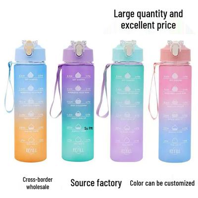 Gradient Water Bottle: Leak-Proof, Drop-Proof, Straw Design, Portable Handle - Ideal for Outdoor Fitness & Sports.