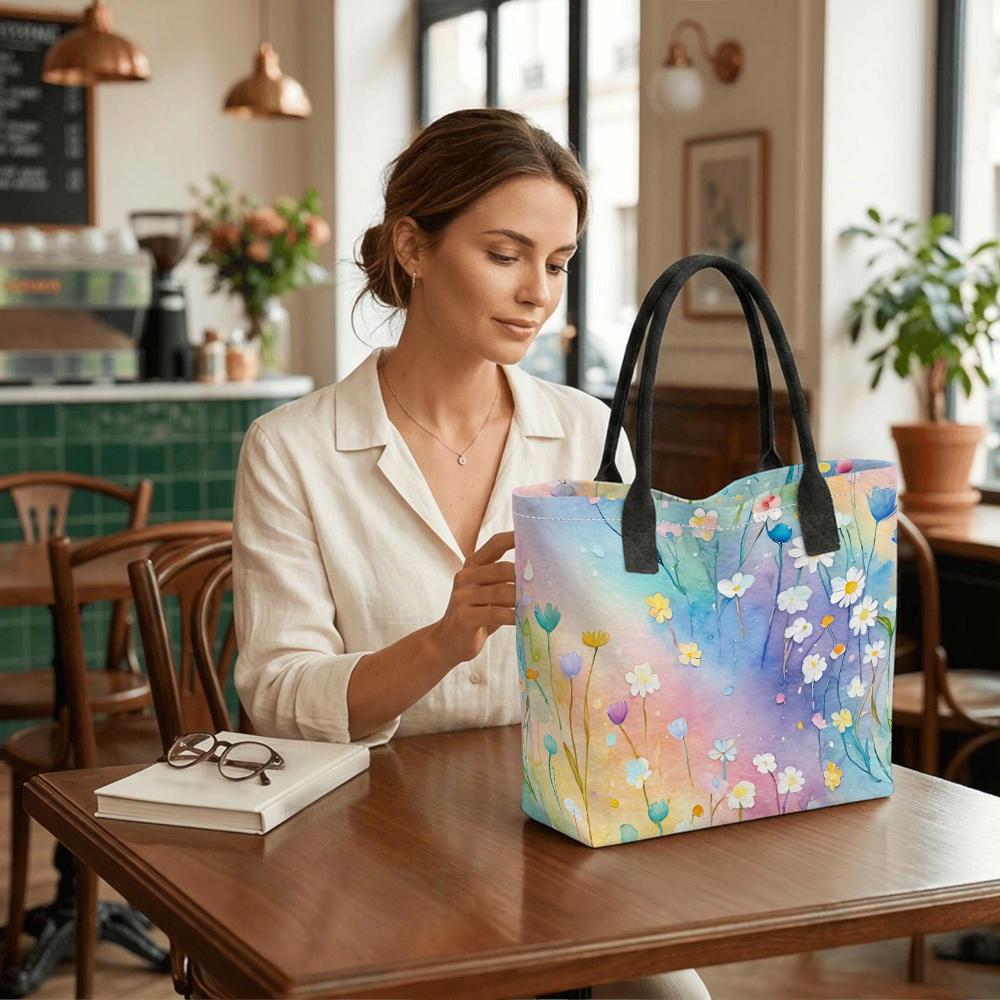 Floral Printed Tote Bag Fashion Large Capacity Casual Handbag for Daily Use