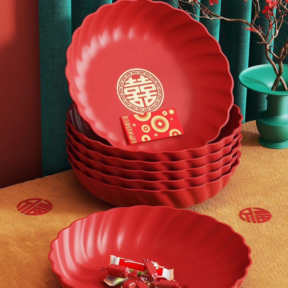 Round Wedding Snack Tray Red Serving Tray Wedding Supplies Chinese New Year Nut Plate  Fruit