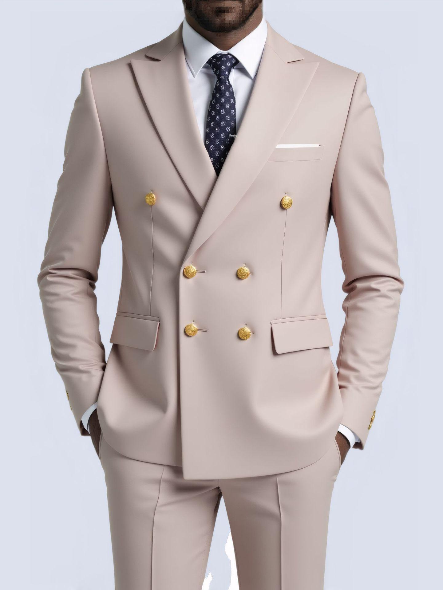 European Size Men`s Double-Breasted Gold Button