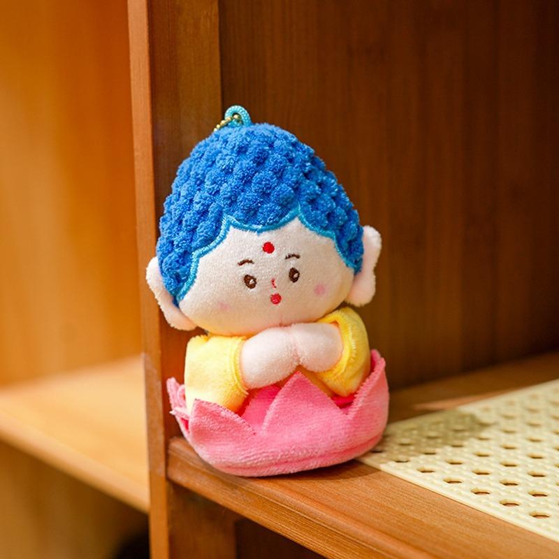 Yungang Grottoes Cultural and Creative Shanxi Buddhist Little Pair Lotus Pendant Portable Doll Plush Pendant Keychain Buddhist Friends Cute
