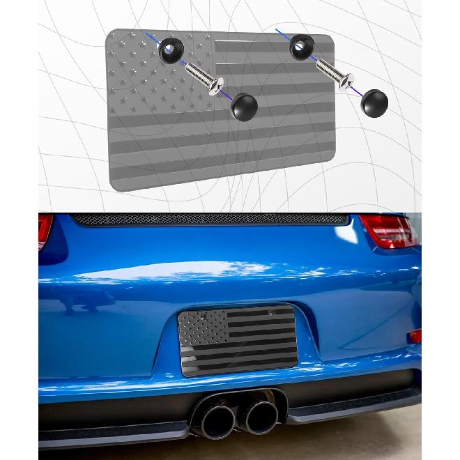 License Plate Frame,Car Accessories Front License Plate 6" X 12",Premium Quality Thick Durable Novelty 3D American Flag Aluminum Metal Car Tag