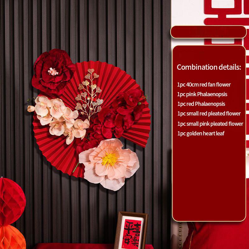 6PCS Red Hanging Paper Fan Chinese New Year Wedding Paper Fans Set Flower Paper Craft Background Wall Decor DIY Party Supplies