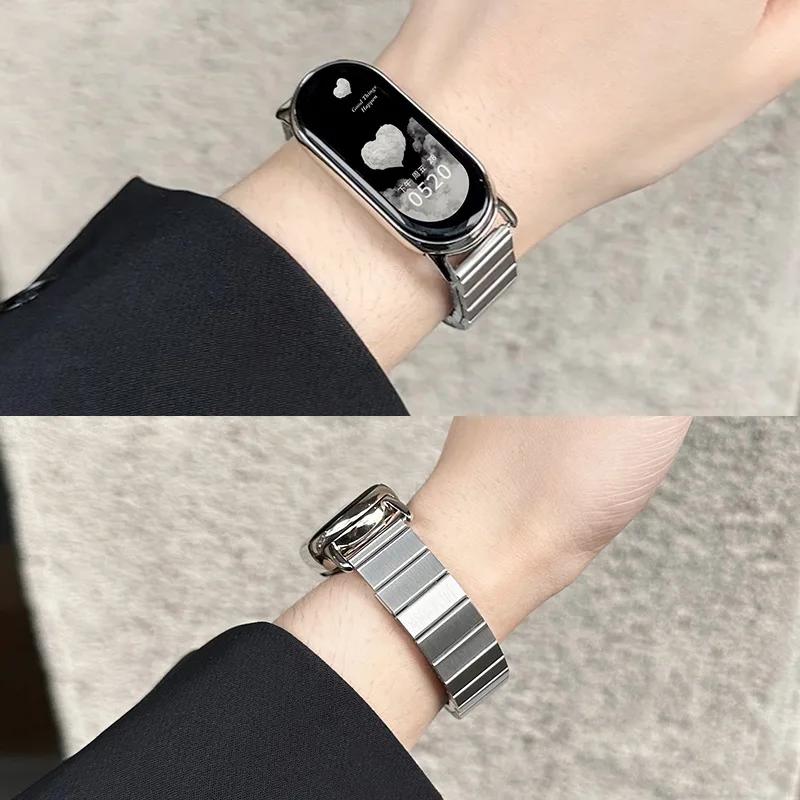 

Нержавіюча сталь Ремінець для Mi Band 9 8 Металевий браслет Miband 9pro 8pro Розумний годинник Замінний браслет для Redmi Watch 5/4 Band for Redmi Watch 5 срібний