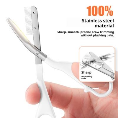 Eyebrow Trimming Scissors with Comb Stainless Steel Professional Non-Slip Precision Eyebrow Trimmer Men Women Brow Hair Removal Grooming Tool