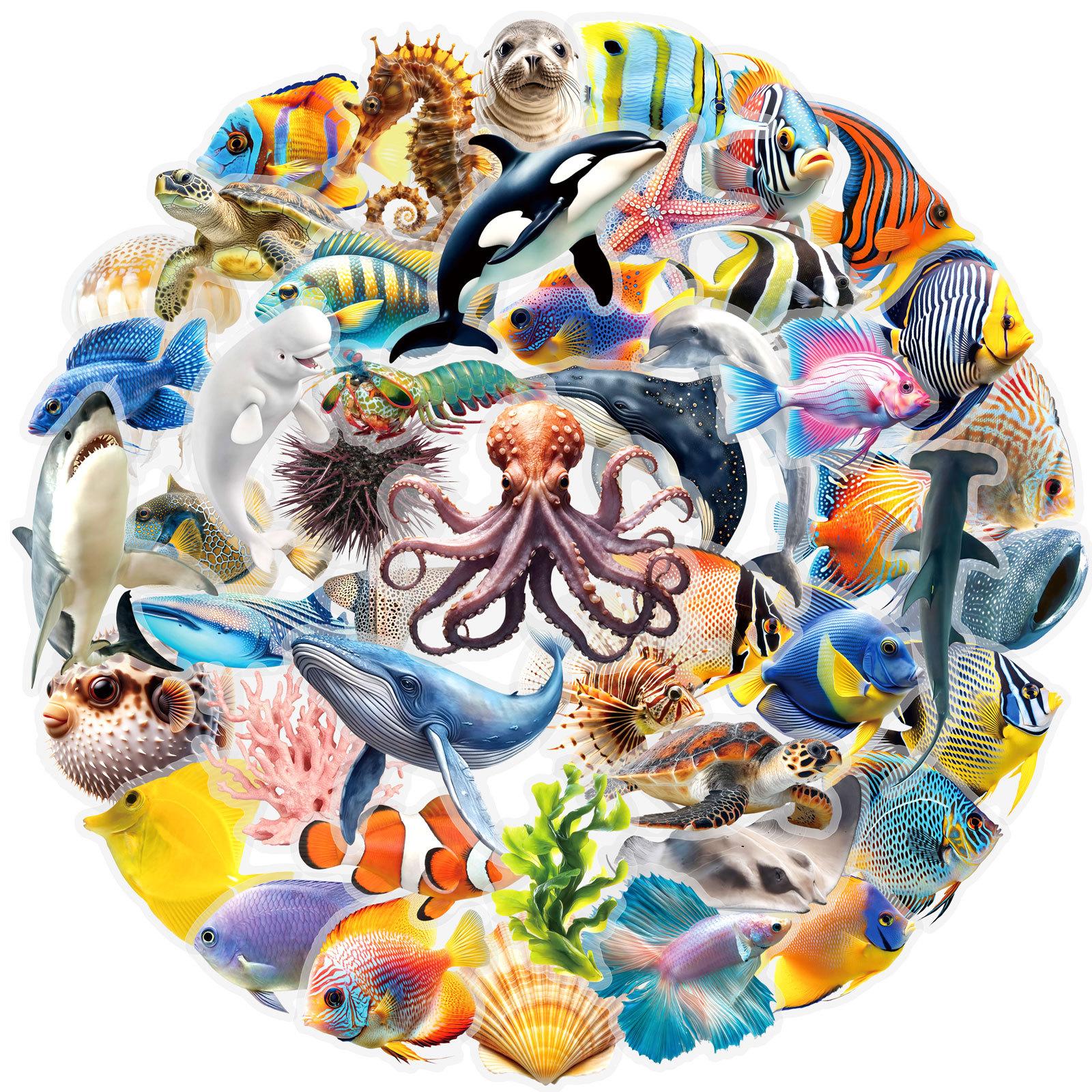 

10/50pcs Transparent Sea Fish Animal Ocean World Stickers Marine Life Decals for DIY Decor Scrapbooking Notebook Phone Laptop Guitar Stickers 10pcs