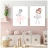 Art Canvas Painting Prints Ballet Girl Bedroom Picture Kids Room Poster Pink Rabbit Children Baby Decor Nursery Wall