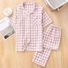 Spring and Autumn new double-layer gauze short-sleeved trousers set couple plaid shirt set loungewear straight hair