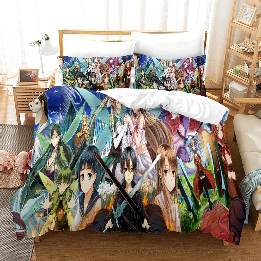 High Quality 3D Digital Printed Sword Art Online Pattern Duvet Cover with Pillow Cover Bedding Set Anime Bed Set Bedroom Deocr