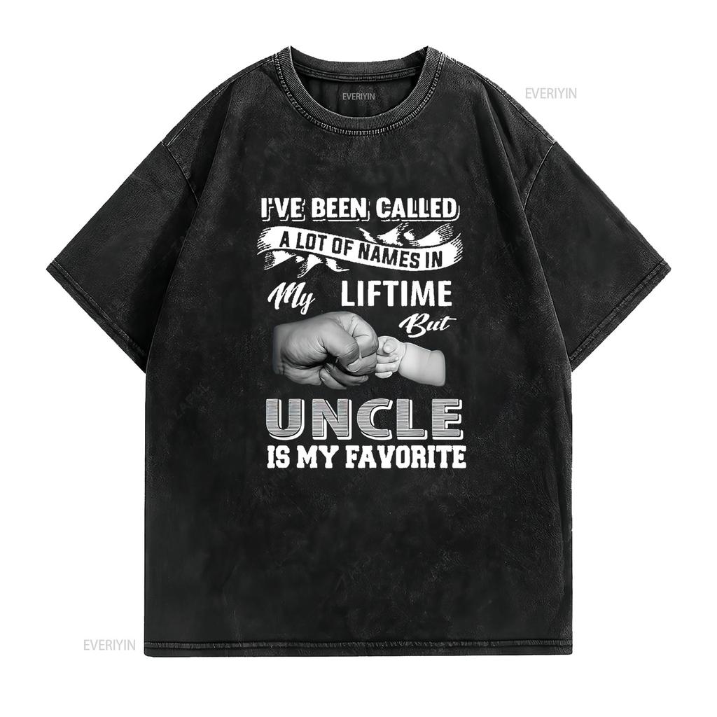 Herren T-Shirt mit Aufdruck "Mein Lieblingsname ist Onkel" Lustiger Verwandter Vatertag Schwarz Vintage Gewaschenes Oberteil Für Den Alltag Weich Vielseitig