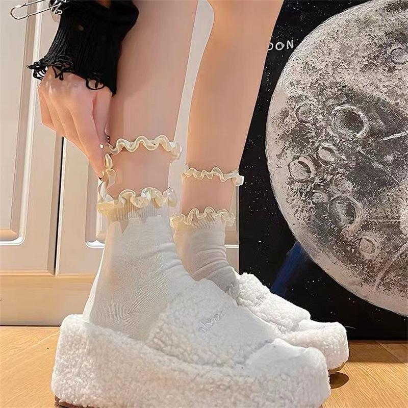 Lolita Bowknot Hollow Out Socks Girly Lace Sweet Bow Sock Casual Crew Loose Sox Summer Thin Breathable Mid-Tube Stockings Gifts