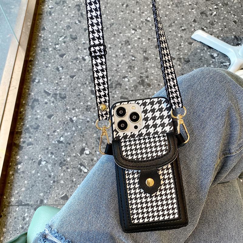 Luxury Houndstooth Card Bag Pu Leather Phone Case For Samsung Galaxy S22 Ultra S21 Plus S20 Fe A32 A22 A52 A12 A72 A53 A13 A33