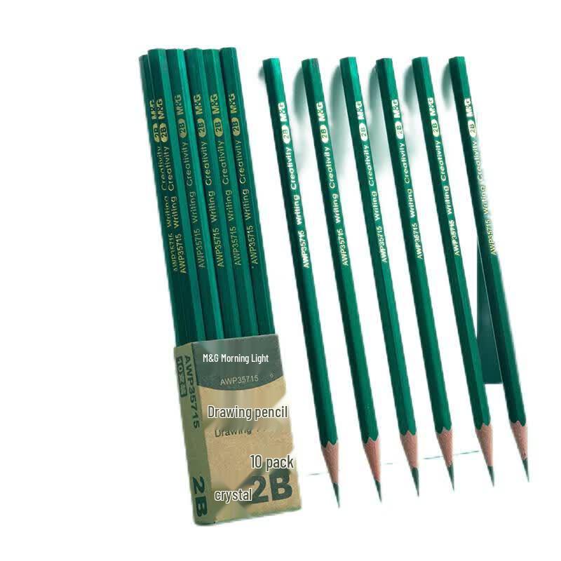 M&G 2B Hexagonal Wooden Pencils, Classic Green, 10-Pack