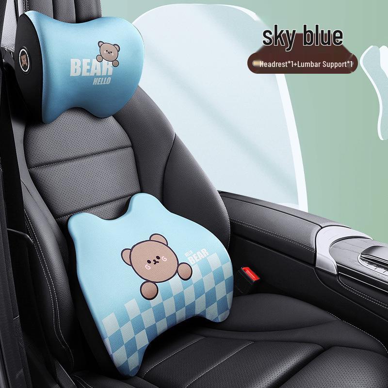 Cartoon Bear Memory Foam Lumbar & Headrest Pillow Set for Car