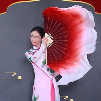 Gradient Color Women Folk Dance Fan Classical Dance Practice Long Flowy Imitation Silk Fans Yangko Stage Performance Dance Props