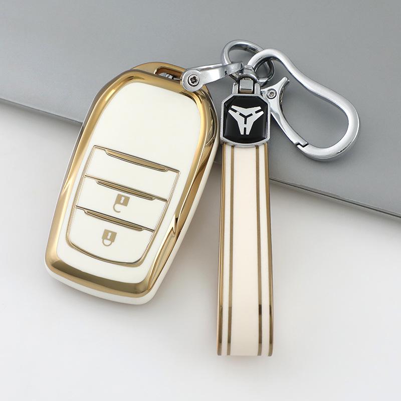 Schlüsseletui mit Goldrand für Toyota 18. Generation. Highlander/Crown/Levin - 5-Tasten-Schale