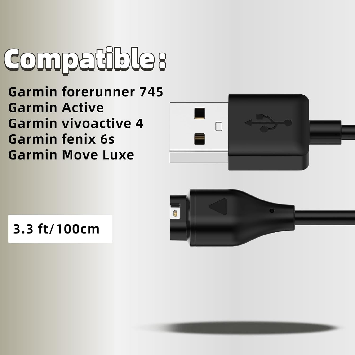 2 Pack Charger for Garmin Forerunner 745/Active/vivoactive 4,Compatible with Garmin Fenix 6s/Move Luxe,USB A Charging Cable Dock Cord 3.3ft/1M with