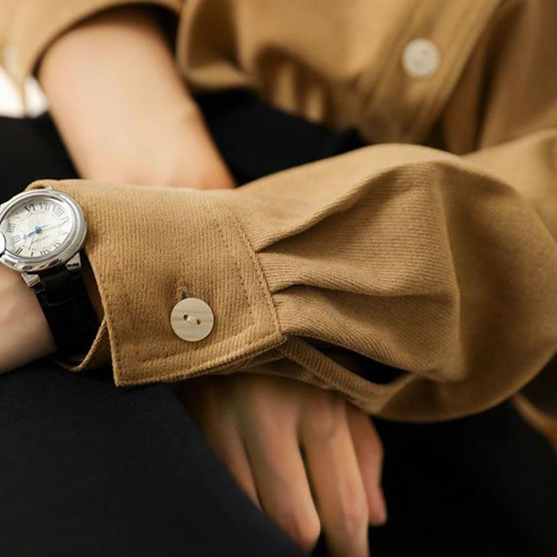 Women's Office Commuter Polished Shirt Solid Color Vintage Lining Shirt Female Long-sleeved Tops Spring and Autumn Winter