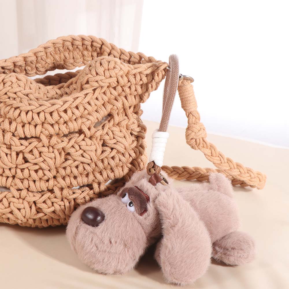 Fluffy Big Eyed Dog Plush Pendant PP Cotton Puppy Plush Doll Keychain Jewelry Accessories