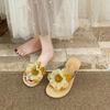 Women's 3D Floral Flat Sandals Boho Braided Flower Flip Flops Lightweight Slide Shoes Summer Non-Slip Slippers Open Toe Beach Dress Shoes for Women