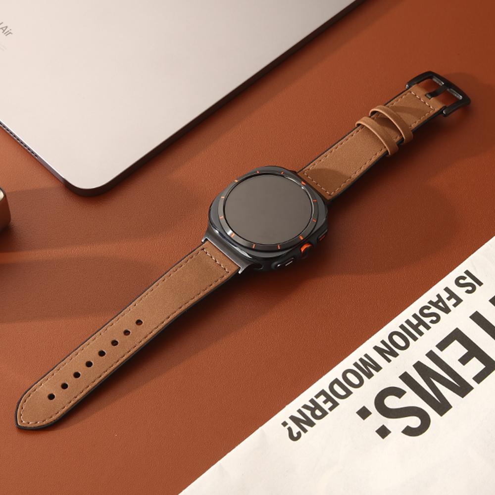 Leather Business Band for Samsung Galaxy Watch 8 Classic 46mm 44mm 40mm No Gaps Men Bracelet for Galaxy Watch 7 Ultra 47mm Luxury Curved End Strap