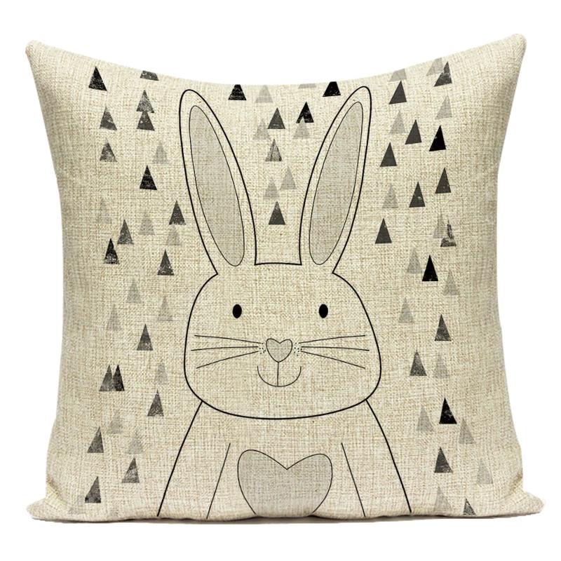 Black White Letter Cushion Cover Polyester Animal Bear Deer Stripes Pillow Case Sofa Bedroom Chair Home Decor Pillow Cover