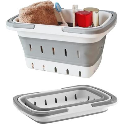 Portable Folding Plastic Bath Caddy with Handle,Perforated,Travel Bathroom Organizer for Bedroom,Bathroom,Shower,Dorm Room,Camping and RV Use