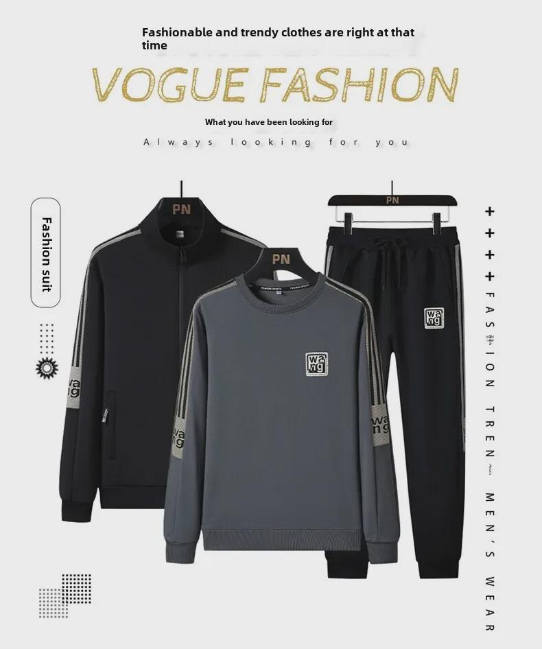 Men's Velvet Track Suit: Spring/Autumn Three-Piece Set - Cardigan Jacket, Sweatshirt, and Sweatpants