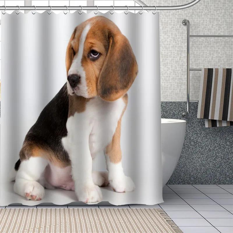 Beagle Dog Bathroom Curtains Waterproof Polyester Cute Pet Animal Shower Curtain Home Decoration Bathtub Curtains With 12 Hooks