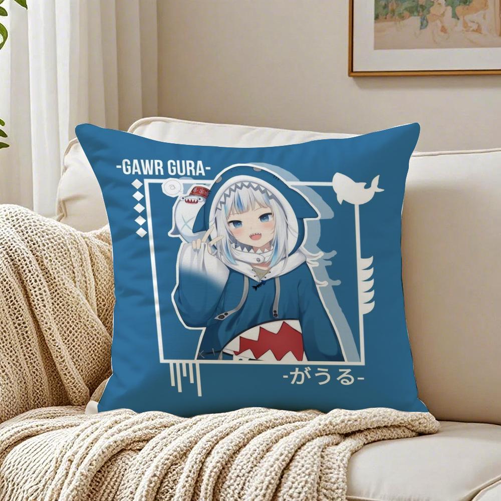 Cute Japanese Anime Hololive GGawr Gura Cushion Cover Pillowcase Antidustmite living Room Sofa Decor Cushion Room