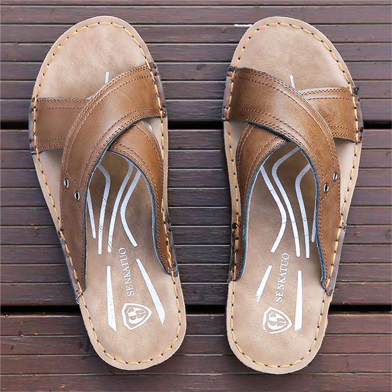 Men s 2025 Breathable Non-Slip Large Leather Beach Sandals, Size 48, Comfortable  Versatile. 43 светло-коричневого