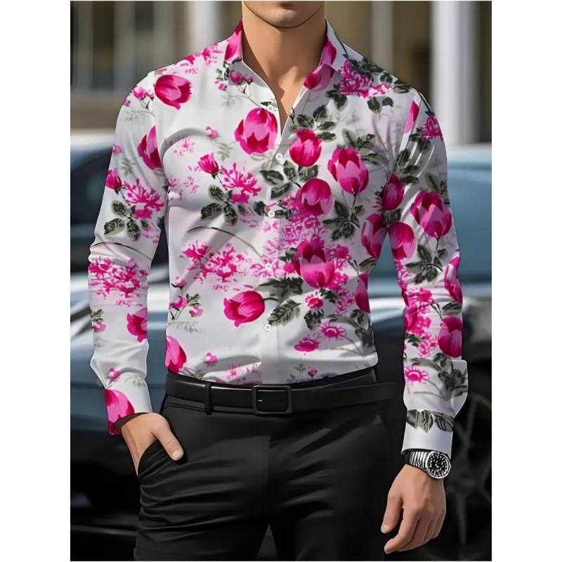 Men's 3D Floral Print Shirt Long Sleeved Floral Pattern Fashion Casual Fashionable Design Casual Lapel Button Men Clothing Tops