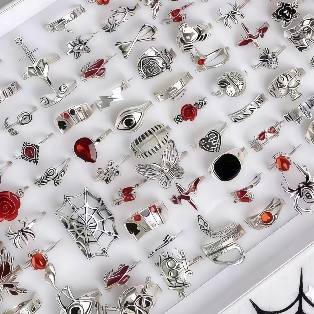 10/15/20/30/50 Τεμάχια Vintage Punk Αράχνη Κρανίο Φίδι Δαχτυλίδια Σετ Για Γυναίκες Μίξη Στυλ Γοτθικό Σκοτεινό Στυλ Δαχτυλιδάκια Δώρα Πάρτι