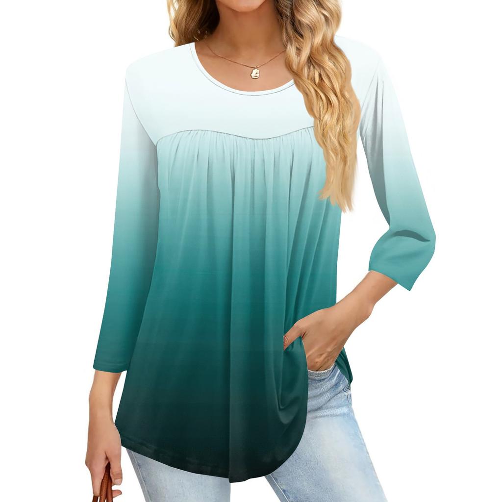 Women's Fashion Casual Three-quarter Sleeve Printed Round Neck Top