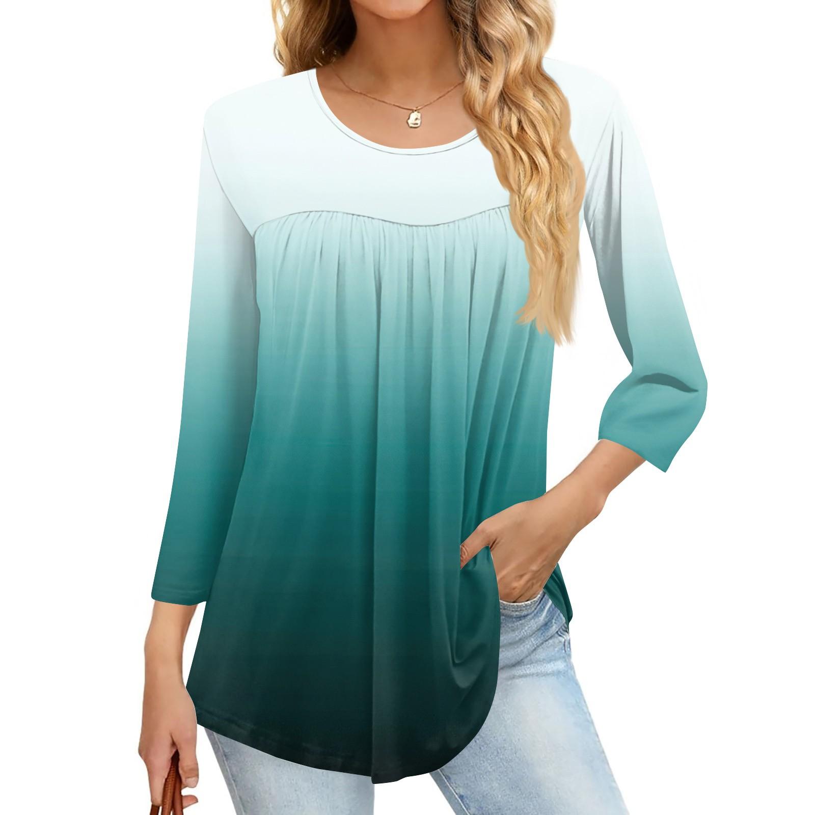 

Women s Fashion Casual Three-quarter Sleeve Printed Round Neck Top L