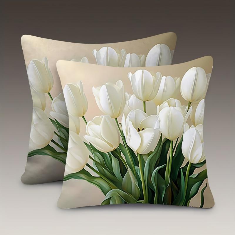Vikama Soft Cushion Cover White Tulips In A Vase Design Ideal For Sofa Living Room Bedroom Decorative Throw Pillow Case