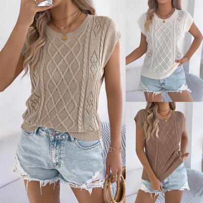 Haut pour femme en maille creuse à manches chauve-souris, décontracté, ample, polyvalent et plein de caractère, pour le printemps et l'été