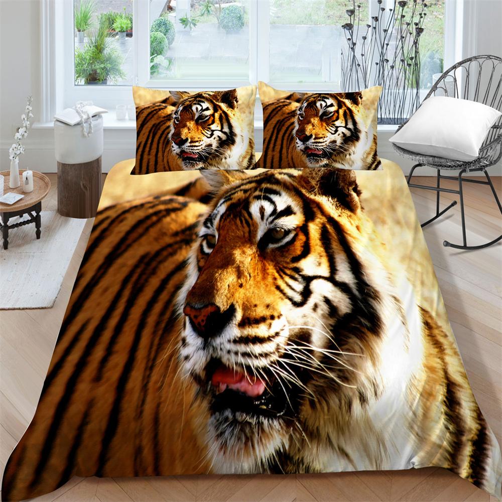 Bedding Clothes Tiger Print Duvet Cover Set Polyester Men Single Double Size Home Textiles Soft Quilt Cover Pillowcase