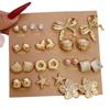 Mini Simple Stud Earrings Set Women's Flower Pearl Love Earrings Jewelry