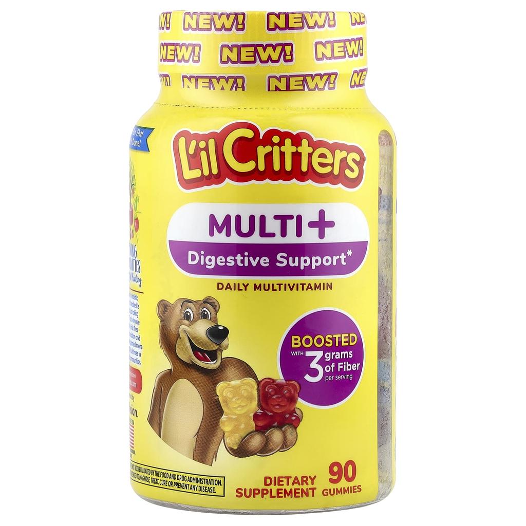 L'il Critters Multi + Digestive Support, Daily Multivitamin Gummies, Chewy Cherry, Orange Juice, 90 Gummies
