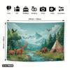Forest Wildlife Scene Tapestry  Deer and Bear Landscape Mountain Valley Wall Hanging for Bedroom or Dorm Decor