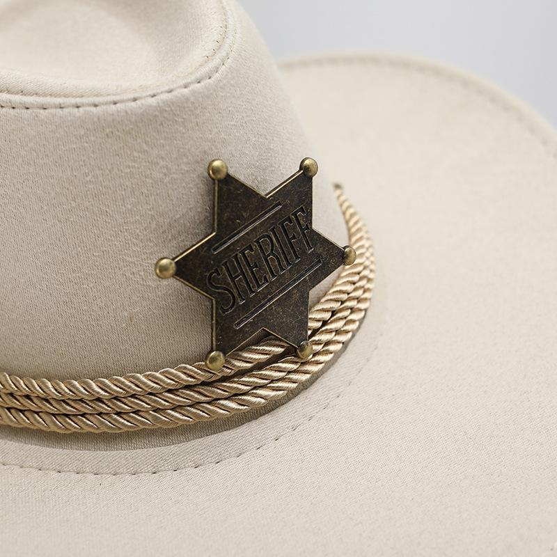 Western Cowboy Hat, Vintage Sheriff Hat Men's and Women's Horseback Riding Tourism Fishing Shade Sun Protection Belt Wind Rope