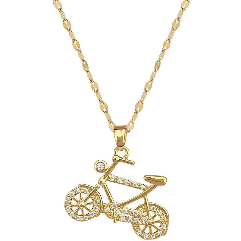 Shared Bicycle Light Luxury Temperament Gorgeous Full Diamond Necklace Women'S Versatile Collarbone Chain Titanium Steel Chain