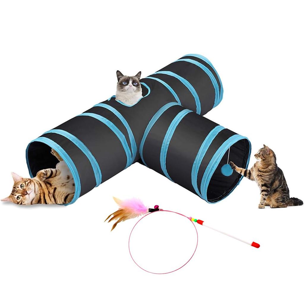 Pet Tunnel Toy, Cat Tunnel, Pet Supplies Toy, Cat Tunnel, Foldable with 3 Tunnels, Chew Toy for Puppies, Rabbits, Ferrets, Etc., Includes Ball,