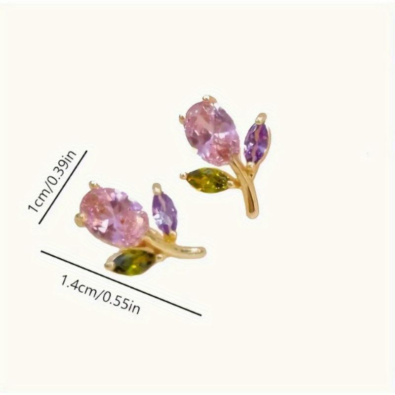Süße Vielseitige Tulpenform Bunte Zirkon Ohrstecker Für Frauen Schlicht Personalisierter Partyschmuck Alltagskleidung Nischengeschenke