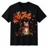 Cat Leaf Fall Tree Hello Autumn Thanksgiving Unisex T-Shirt