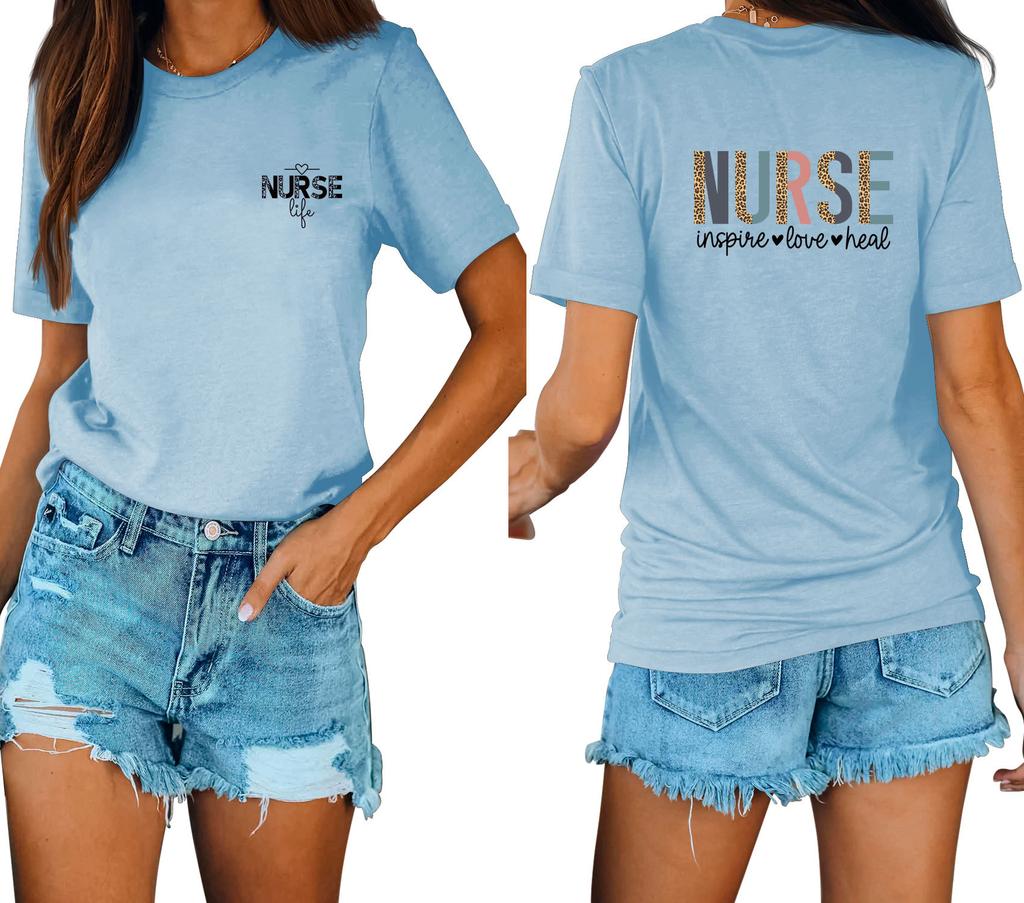 Casual fashion front and rear printing loose round neck short sleeves