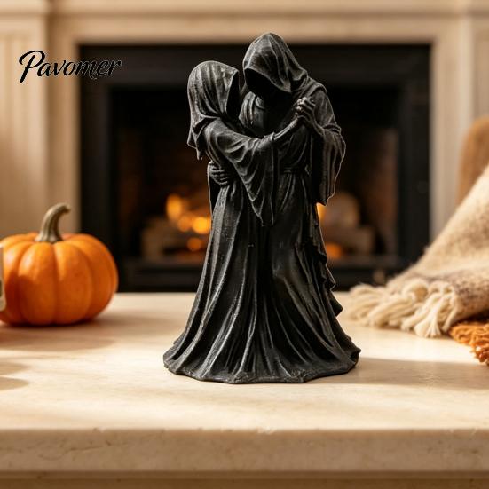 Niche Gotische Verzamelingen Dansend Lijkwade Man en Vrouw Beeldje, 3D Geprint Gehuifd Skelet Spookachtige Cadeaus Standbeeld, Donkere Esthetiek Tafelblad Decoratie,