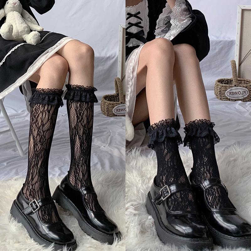 Chaussettes d'orteils séparés de rue Chaussettes résille à lacets à lanières Chaussettes montantes Cool JK Girl Chaussettes montantes japonaises Lolita Jk Lolita